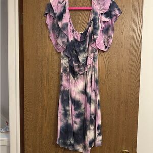 Elegant Asymmetrical Tie-Dye Dress in Pink and Black
